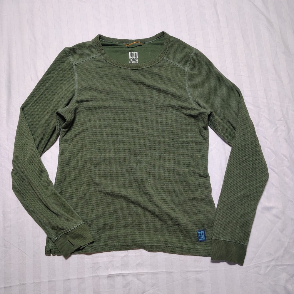 Topo Designs Shirt Womens Medium Olive Green Waffle Knit Thermal Top
